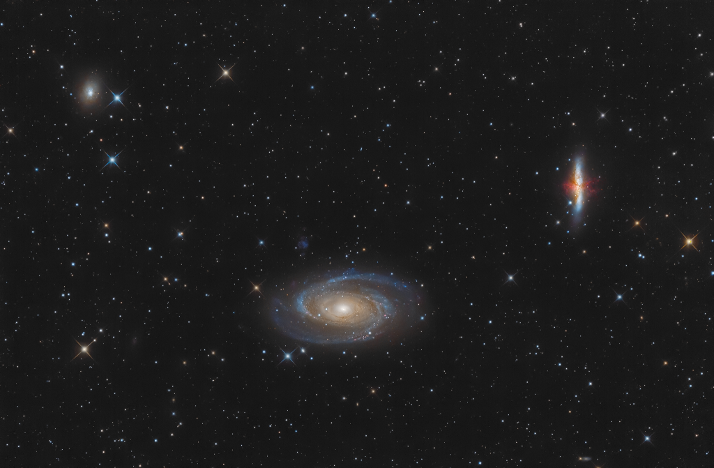 Galassia di Bode e galassia Sigaro Sky-Watcher 200/800 f4, ASI 071, Optolong L-pro 246x90'' Pixinsight, Photoshop.