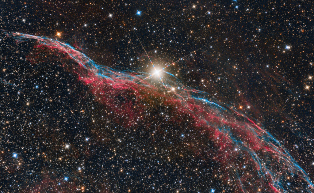 astrofotografia sulla Nuova ASI 2400 MC Pro prime prove Nebulosa Scopa della Strega NGC 6960 asi 2400 rc tecnosky rc8 banda larga l-pro optolong nebulosa velo