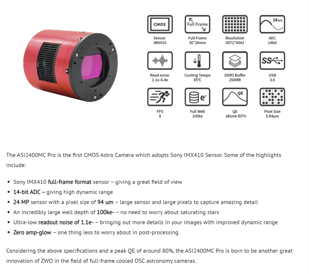Recensione camera ZWO ASI 2400MC PRO: un CMOS astronomico Full Frame a colori