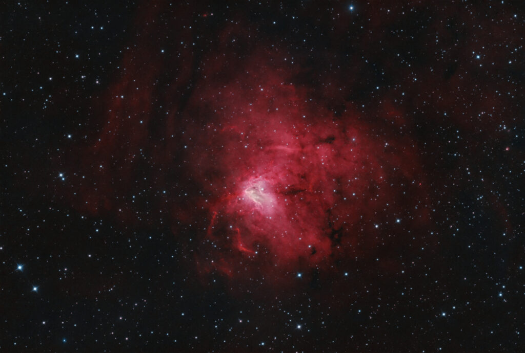 Nebulosa NGC 1491 in bicolor HOO acquisita con Sky-Watcher 300 f/4 su EQ8R-Pro con ASI 294MM e filtri Optolong in ultra banda stretta da 3nm Ha, OIII
