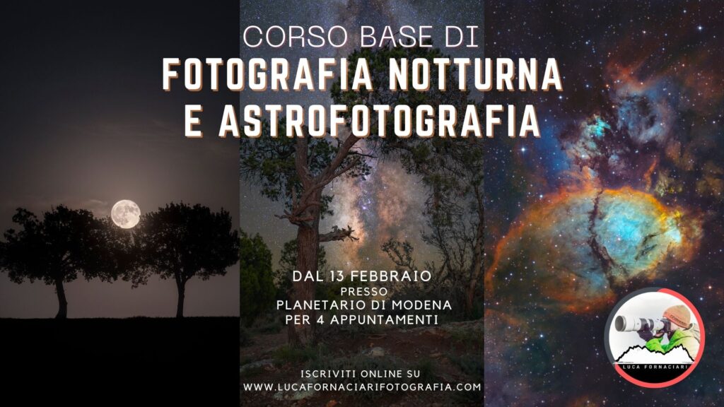 Corso base di fotografia notturna e astrofotografia star trail via lattea galassie nebulose macchina fotografica astroinseguitore telescopio