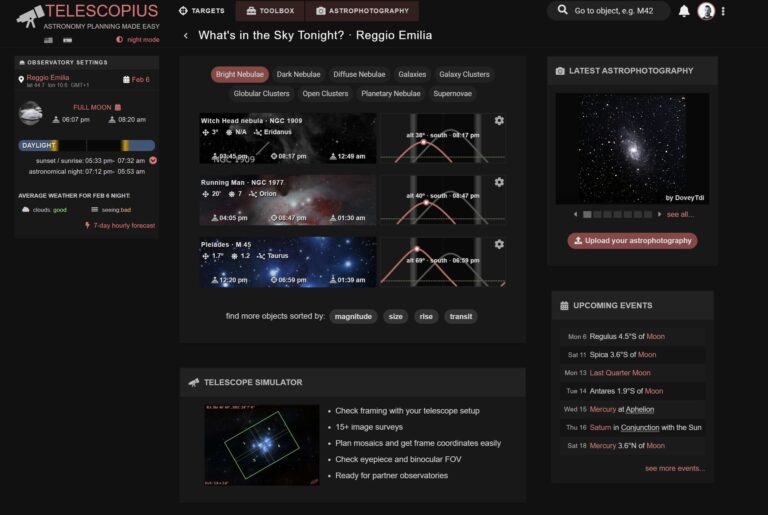 Telescopius: pianifica le sessioni di astrofotografia e osservazione del cielo