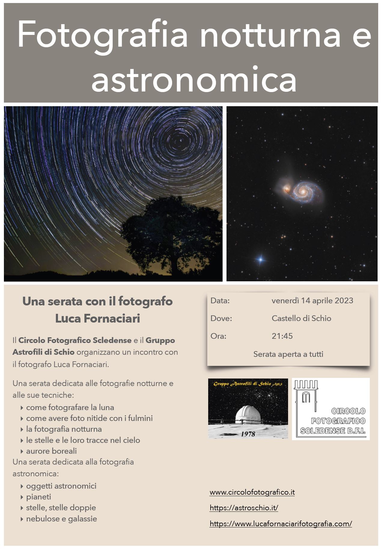 Conferenza di astrofotografia al Circolo Fotografico Scledense BFI