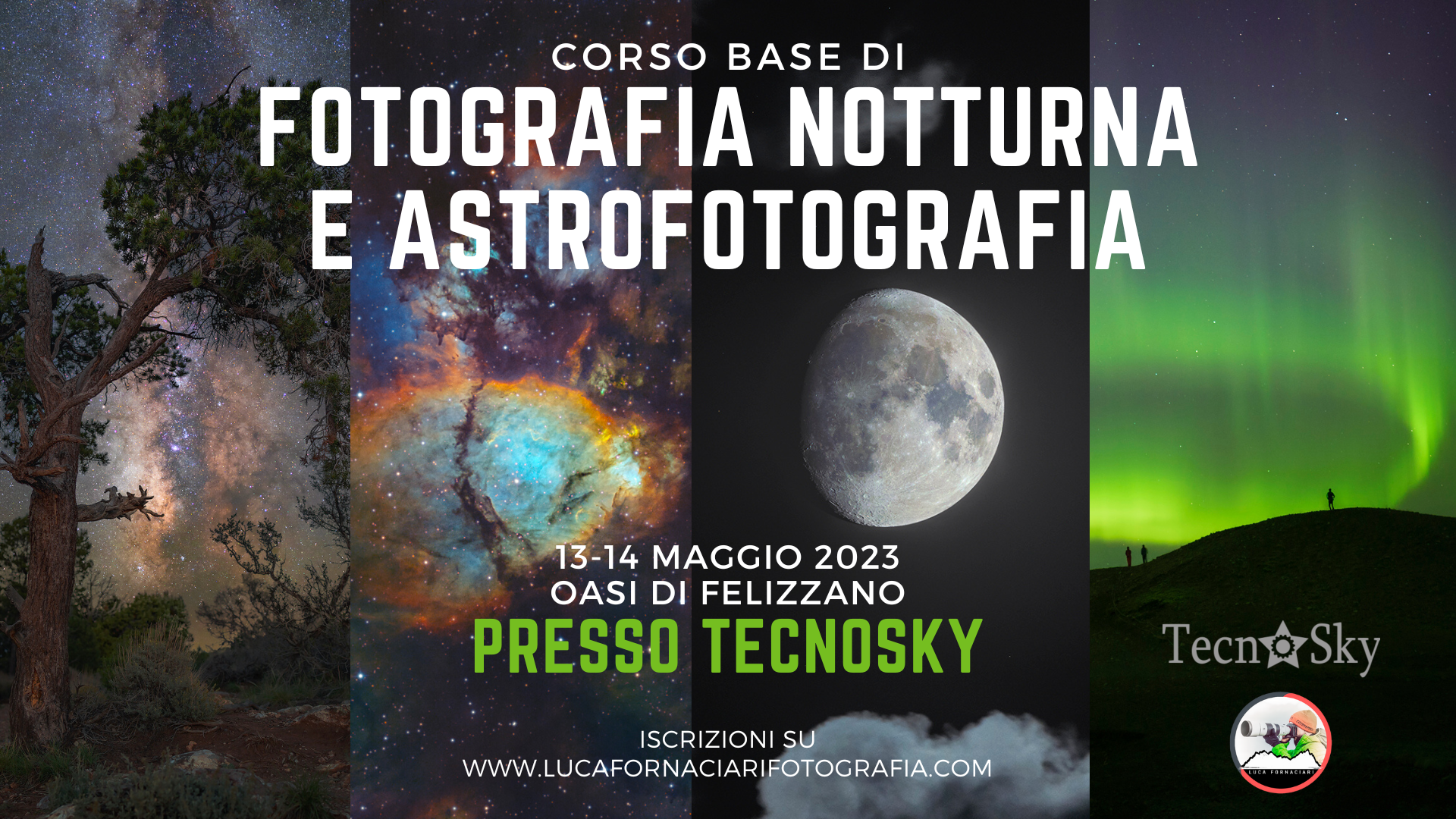 Corso di fotografia notturna e astrofotografia a Tecnosky fotografare la via lattea deep sky nebulose galassie telescopio camera astronomica tutorial lezioni