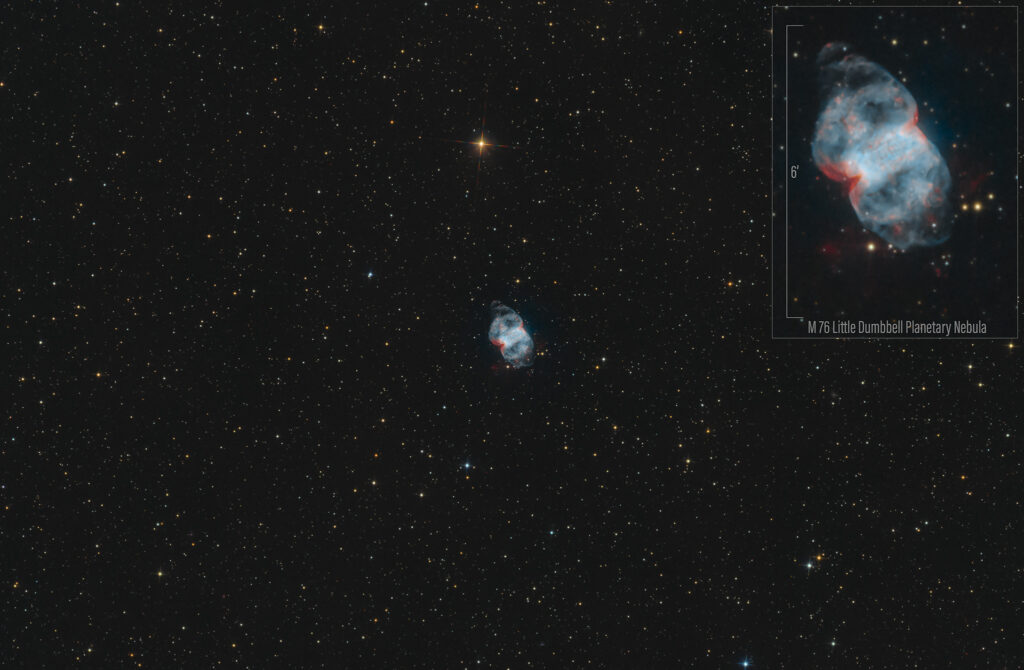 Astrofotografia sulla planetaria Piccola Manubrio M76 Little Dumbbell astrophotography player one H-alpha OIII RGB
